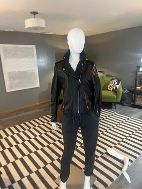 Sam Edelman Black Faux Leather Asymmetrical Zip Moto Jacket